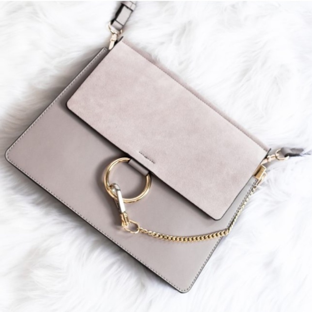 Actlure Chic Taupe Leather Suede Medium Shoulder Bag with Chain Detail